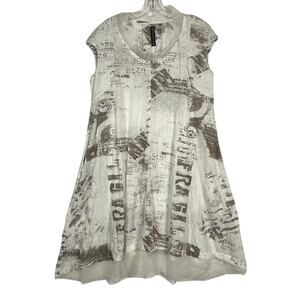 Gershon Bram Cap Sleeve Post Print Layered Tulle Hemline Dress White Women Large